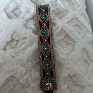Turquoise Floral Inlay Brown Leather Key chain